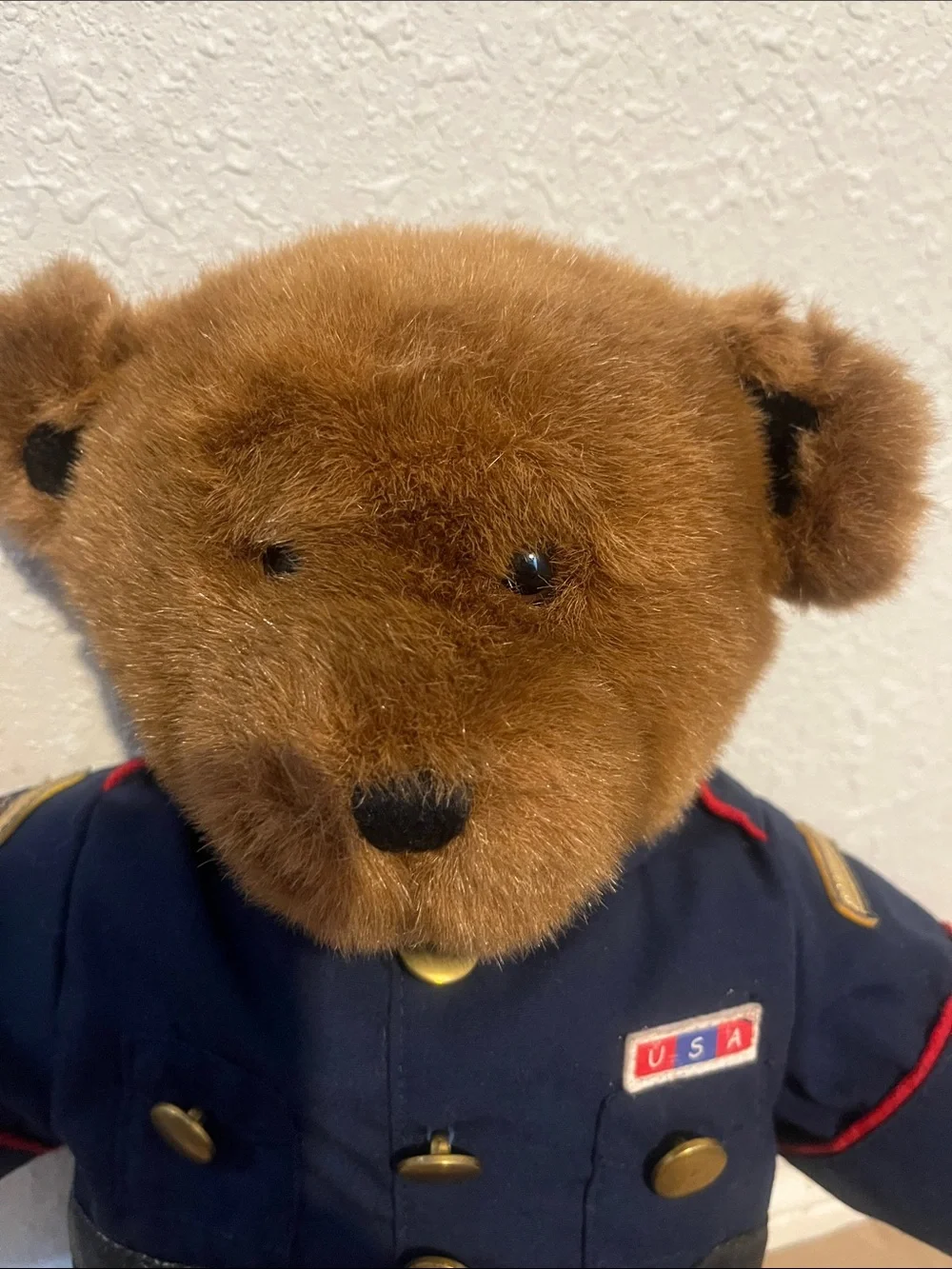Brown Teddy Bear in Navy Blue USA Uniform - Kids Toy